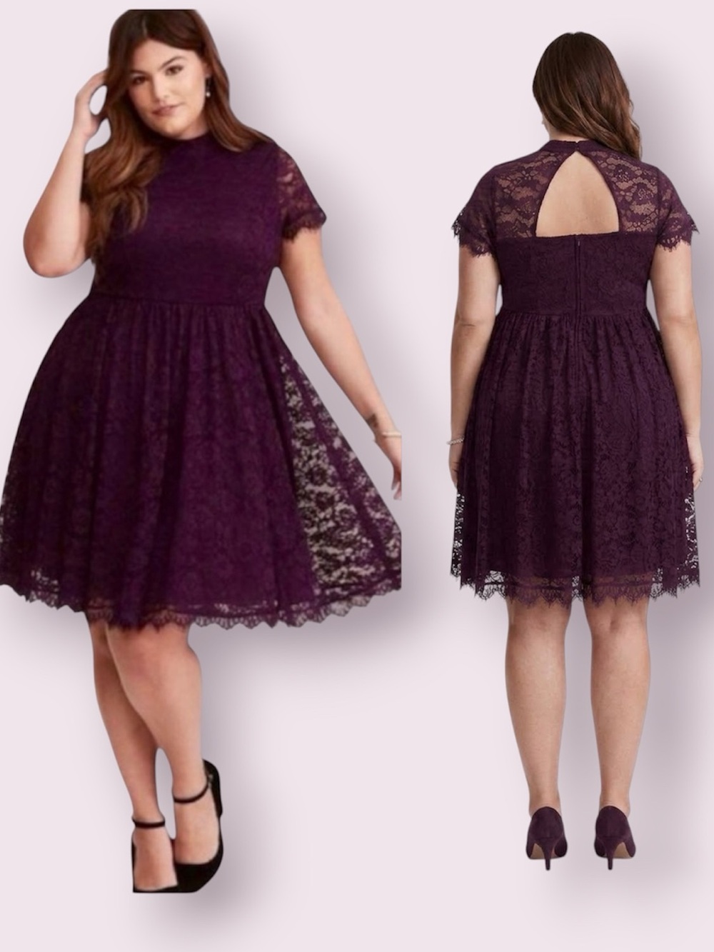 Torrid Deep Purple High Neck Lace Skater Party Dress Size 18